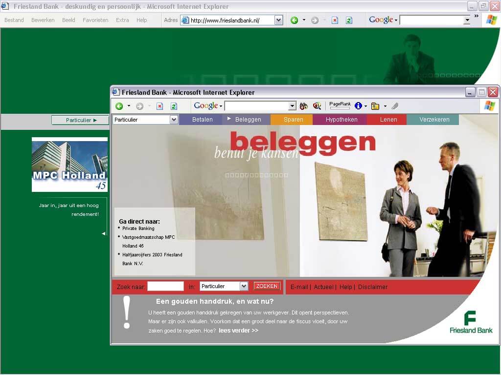 Eerste website Friesland Bank, tekst en concept - 2001