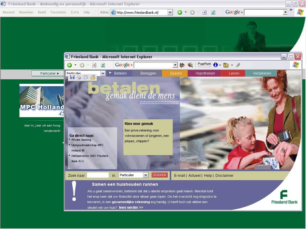 Eerste website Friesland Bank, tekst en concept - 2001