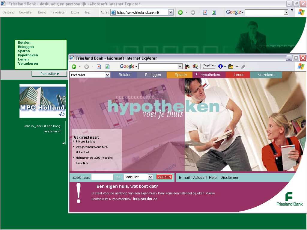 Eerste website Friesland Bank, tekst en concept - 2001
