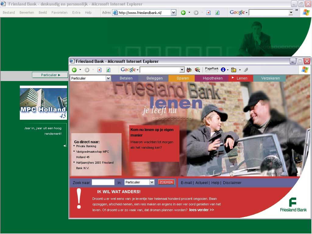 Eerste website Friesland Bank, tekst en concept - 2001