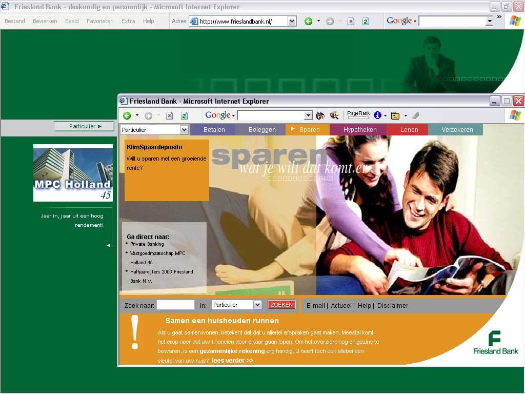 Eerste website Friesland Bank, tekst en concept - 2001