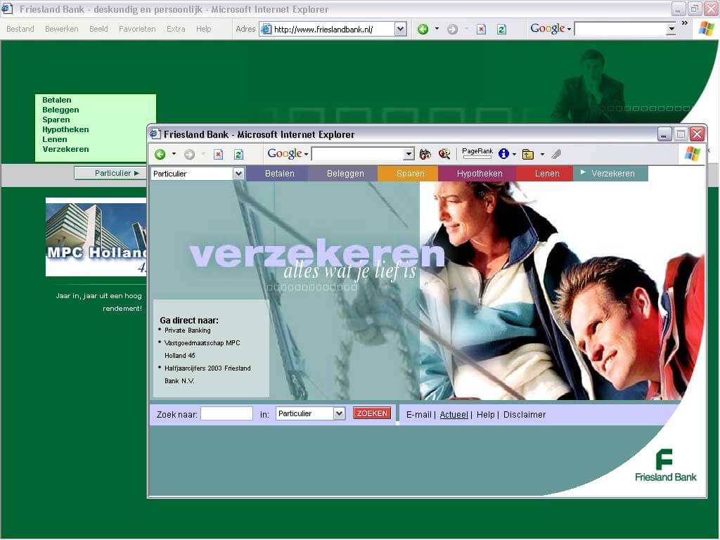 Eerste website Friesland Bank, tekst en concept - 2001