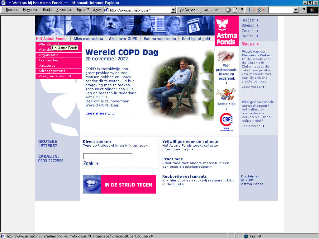 Website Astmafonds, tekst - 2003