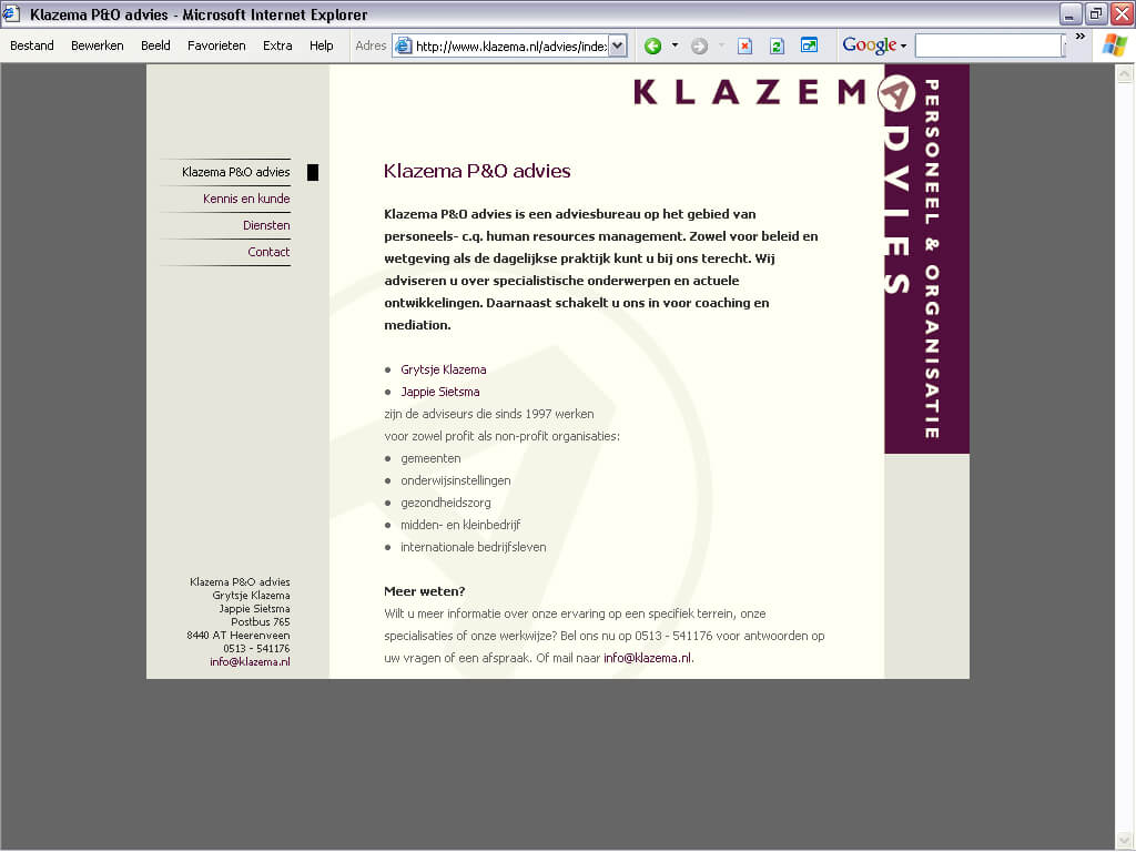 Website Klazema, concept en tekst - 2003