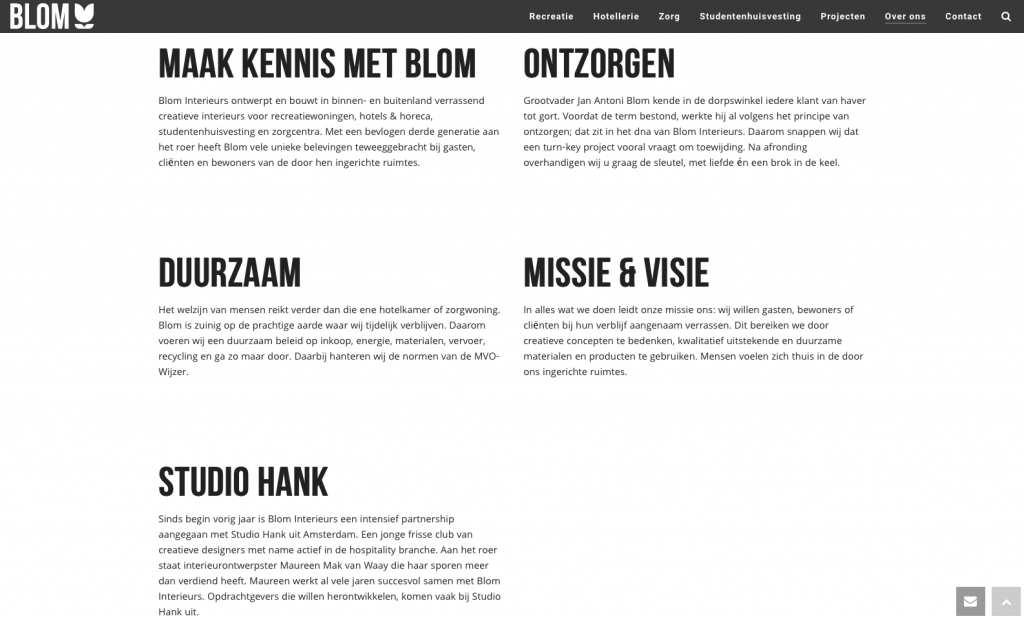 Website Blom Interieurs, tekst: Jeroen Tollenaar