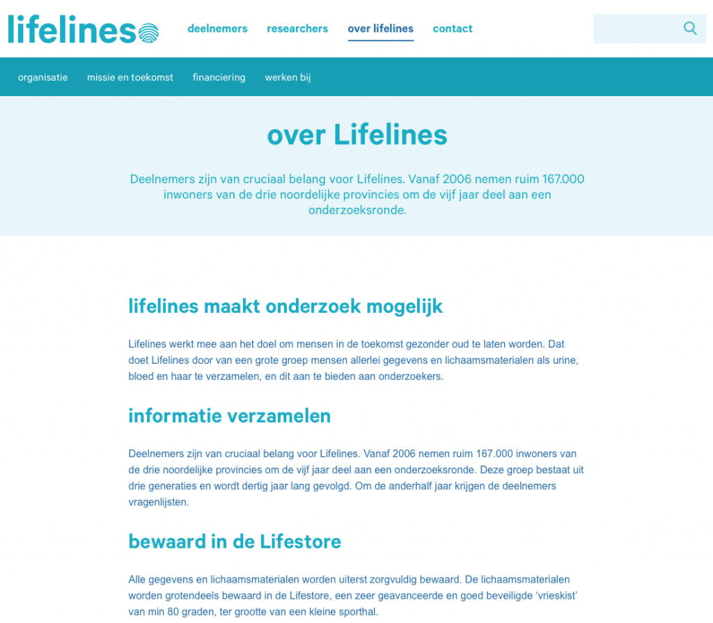 Lifelines website, tekst: Jeroen Tollenaar