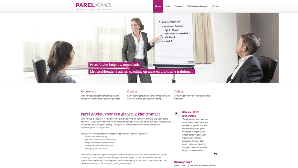 Website Parel Advies, tekst en productiebegeleiding: Jeroen Tollenaar, Een Zaak Van Communicatie