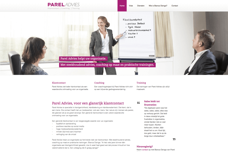 website Parel Advies, tekst en productiebegeleiding: Jeroen Tollenaar, Een Zaak Van Communicatie