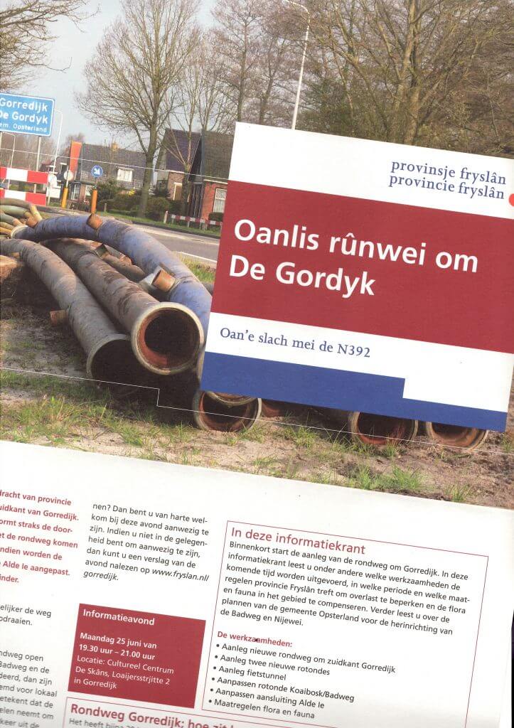 Nieuwsbrief aanleg rondweg Gorredijk. Tekst: Jeroen Tollenaar