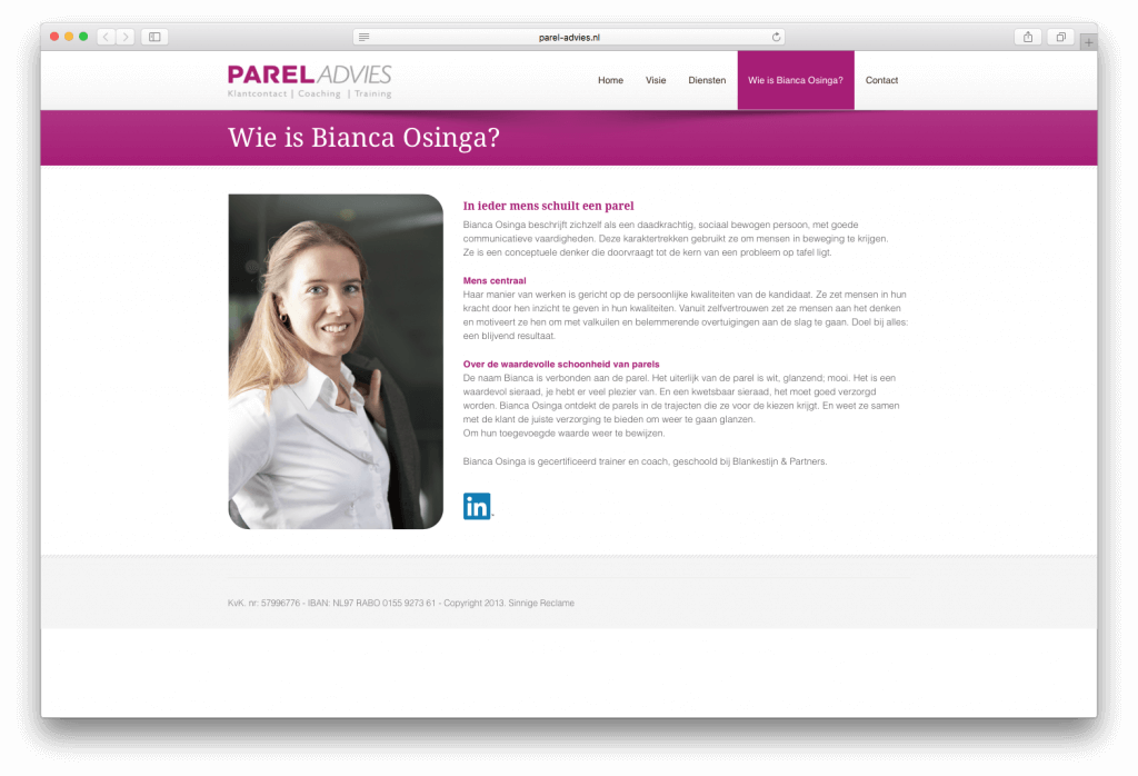 Website Parel Advies, Wie is Bianca Osinga?