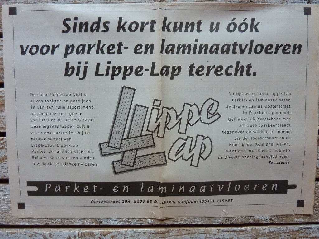 Een Zaak Van Communicatie - Jeroen Tollenaar, Lippe-Lap Parketvloeren, advertentie introductie 1, i.o.v. Bokma Reclame