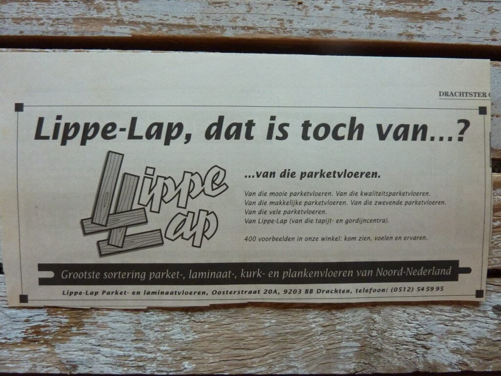 Een Zaak Van Communicatie - Jeroen Tollenaar, Lippe-Lap Parketvloeren, advertentie introductie 6, i.o.v. Bokma Reclame